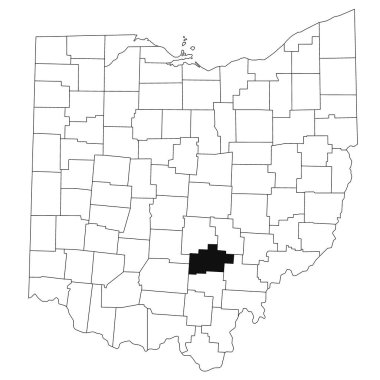 Ohio eyaletindeki Hocking County haritası beyaz arka planda. Ohio haritasında siyah renkle işaretlenmiş tek bir bölge haritası. Birleşik Devletler, ABD