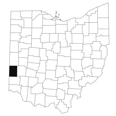 Ohio eyaletindeki Preble County 'nin beyaz arka plan haritası. Ohio haritasında siyah renkle işaretlenmiş tek bir bölge haritası. Birleşik Devletler, ABD