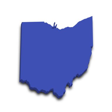 Ohio eyaletinin renkli 3D haritası. Amerika Birleşik Devletleri, ABD, Birleşik Devletler.