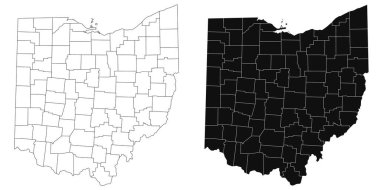 Ohio idari haritası, Ohio ana hatları ve eyalet haritası seti - illüstrasyon versiyonu