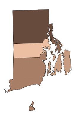 Rhode Island idari haritası. Rhode Island haritası farklı kahverengi renkler, boş harita, Rhode Island 'ın boş haritası. 