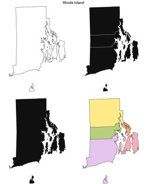 Rhode Island şehir haritası seti - illüstrasyon sürümü