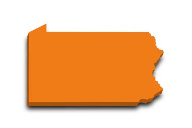 Pennsylvania eyaletinin 3 boyutlu renkli haritası. Amerika Birleşik Devletleri, ABD, Birleşik Devletler.