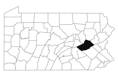 Pennsylvania eyaletindeki Schuylkill İlçesi haritası beyaz arka planda. Pennsylvania haritasında siyah renkle işaretlenmiş tek bir bölge haritası. Birleşik Devletler, ABD