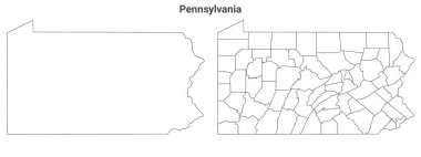 Pennsylvania idari haritası, Pennsylvania ana hatları ve eyalet haritası seti - illüstrasyon versiyonu