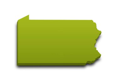 Pennsylvania eyaletinin 3 boyutlu renkli haritası. Amerika Birleşik Devletleri, ABD, Birleşik Devletler.