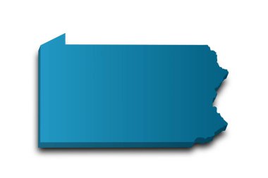 Pennsylvania eyaletinin 3 boyutlu renkli haritası. Amerika Birleşik Devletleri, ABD, Birleşik Devletler.