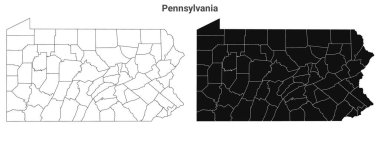 Pennsylvania idari haritası, Pennsylvania ana hatları ve eyalet haritası seti - illüstrasyon versiyonu