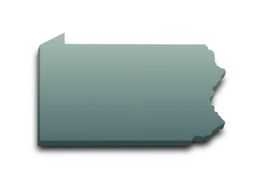 Pennsylvania eyaletinin 3 boyutlu renkli haritası. Amerika Birleşik Devletleri, ABD, Birleşik Devletler.