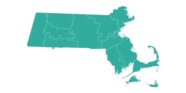 stock image Massachusetts administrative map. counties map of Massachusetts, blank Map, empty map of Massachusetts 