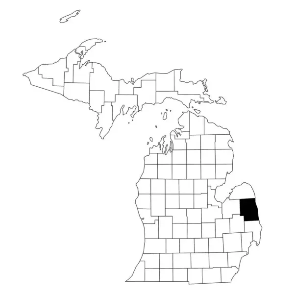 stock image Map of sanilac County in Michigan state on white background. single County map highlighted by black colour on Michigan map. UNITED STATES, US