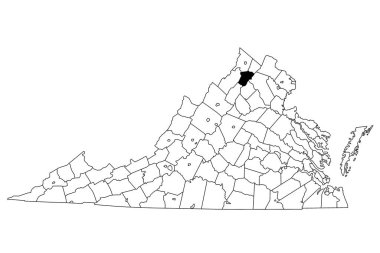 Virginia 'daki Warren County haritası beyaz arka planda. Virginia haritasında siyah renkle işaretlenmiş tek bir bölge haritası. Birleşik Devletler, ABD