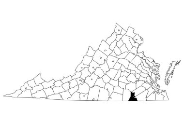 Virginia 'daki Greensville ilçesinin beyaz arka plan haritası. Virginia haritasında siyah renkle işaretlenmiş tek bir bölge haritası. Birleşik Devletler, ABD