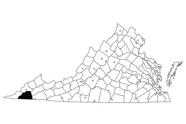 Virginia 'daki Scott County haritası beyaz arka planda. Virginia haritasında siyah renkle işaretlenmiş tek bir bölge haritası. Birleşik Devletler, ABD