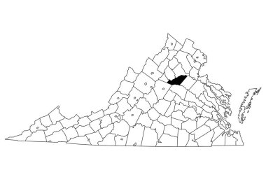 Virginia 'daki turuncu bölge haritası beyaz arka planda. Virginia haritasında siyah renkle işaretlenmiş tek bir bölge haritası. Birleşik Devletler, ABD