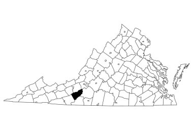 Virginia 'daki Floyd County haritası beyaz arka planda. Virginia haritasında siyah renkle işaretlenmiş tek bir bölge haritası. Birleşik Devletler, ABD