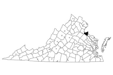 Virginia 'daki Kral George' un haritası beyaz arka planda. Virginia haritasında siyah renkle işaretlenmiş tek bir bölge haritası. Birleşik Devletler, ABD