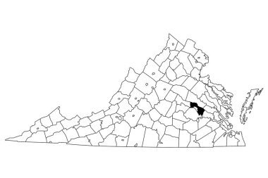 Virginia 'daki Henrico County haritası beyaz arka planda. Virginia haritasında siyah renkle işaretlenmiş tek bir bölge haritası. Birleşik Devletler, ABD