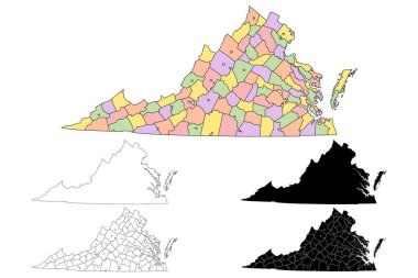 Virginia idari haritası, Virginia ana hatları ve eyalet haritası seti - illüstrasyon sürümü
