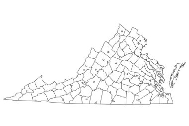 Manassas parkı Virginia eyalet haritasında siyah renkle işaretlenmiş bağımsız şehir konumu, ABD, ABD