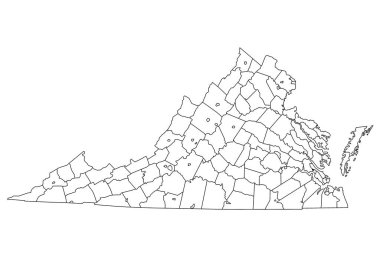 Williamsburg independent city location highlighted by black color on Virginia state map, United States, usa, us clipart