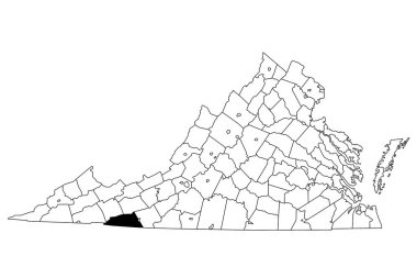 Virginia eyaletindeki Grayson ilçesinin beyaz arka plan haritası. Virginia haritasında siyah renkle işaretlenmiş tek bir bölge haritası. Birleşik Devletler, ABD
