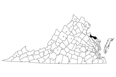 Virginia 'daki Westmoreland ilçesinin beyaz arka plan haritası. Virginia haritasında siyah renkle işaretlenmiş tek bir bölge haritası. Birleşik Devletler, ABD