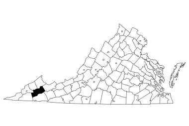 Virginia eyaletindeki Russell County haritası beyaz arka planda. Virginia haritasında siyah renkle işaretlenmiş tek bir bölge haritası. Birleşik Devletler, ABD