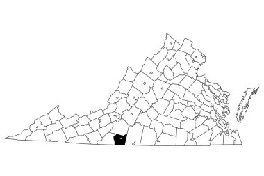 Virginia 'daki Henry County haritası beyaz arka planda. Virginia haritasında siyah renkle işaretlenmiş tek bir bölge haritası. Birleşik Devletler, ABD