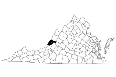 Virginia 'daki Allegheny County haritası beyaz arka planda. Virginia haritasında siyah renkle işaretlenmiş tek bir bölge haritası. Birleşik Devletler, ABD