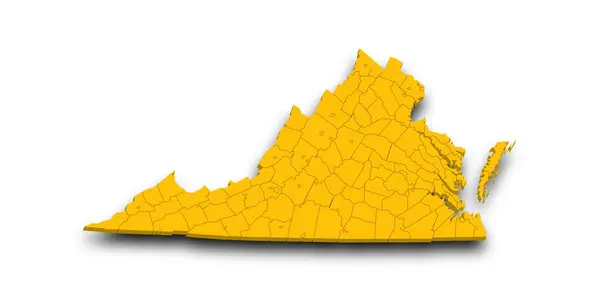 stock image 3d Map of Virginia state with counties and color. United State of America, US, United State