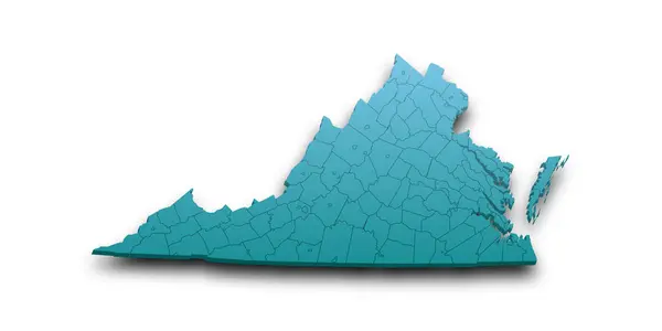 stock image 3d Map of Virginia state with counties and color. United State of America, US, United State