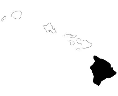 Hawaii eyaletinin haritası beyaz arka planda. Hawaii haritasında siyah renkle işaretlenmiş tek bir bölge haritası. Birleşik Devletler, ABD