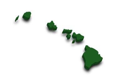 Hawaii 'nin renkli 3D haritası. Amerika Birleşik Devletleri, ABD, Birleşik Devletler