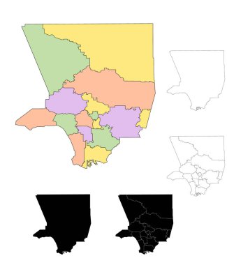 Los Angeles idari haritası, Los Angeles ana hatları ve bölge haritası seti - illüstrasyon versiyonu