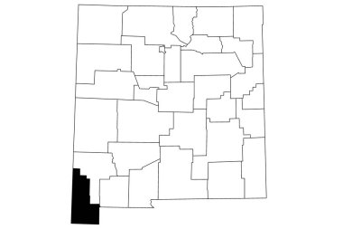 New Mexico eyaletindeki Hidalgo ilçesinin haritası beyaz arka planda. New Mexico haritasında siyah renkle işaretlenmiş tek bir bölge haritası. Birleşik Devletler, ABD