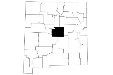 New Mexico eyaletindeki Torrance County haritası beyaz arka planda. New Mexico haritasında siyah renkle işaretlenmiş tek bir bölge haritası. Birleşik Devletler, ABD