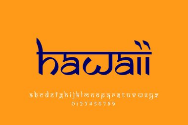 USA state Hawaii text design. Indian style Latin font design, Devanagari inspired alphabet, letters and numbers, illustration. clipart