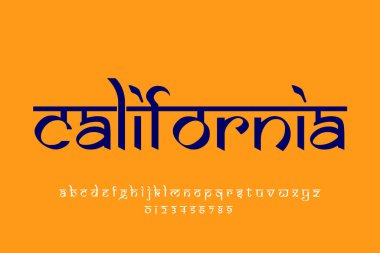 USA state California text design. Indian style Latin font design, Devanagari inspired alphabet, letters and numbers, illustration. clipart