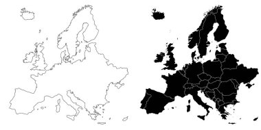 Avrupa bölgeleri idari harita, Avrupa ana hatları ve ülkelerin harita seti - illüstrasyon versiyonu. Avrupa kıta ülke serisi 