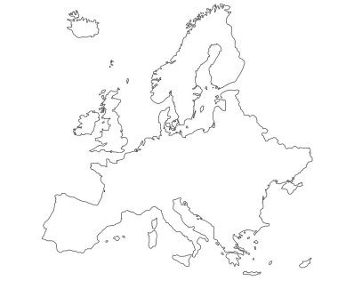 Avrupa haritasının ana hatları. Avrupa 'nın eskiz çizgisi haritası. sınır haritası, Avrupa kıta sınır haritaları