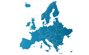 Sunumlar, posterler, bilgi grafikleri, web sitesi, planlar, geçmiş, eğitim, dünya çapında seyahat, raporlar için hazırlanan renkli Avrupa haritası.
