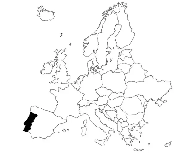 stock image Map of Portugal Country in Europe continent on white background. single Country map highlighted by black colour on Europe map. European Continent, EU