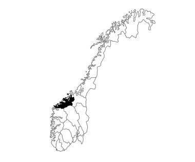 Norveç 'in daha fazla Og Romsdal İlçesi haritası beyaz arka planda. Norveç haritasında siyah renkle işaretlenmiş tek bir ilçe haritası. Norveççe, NOR