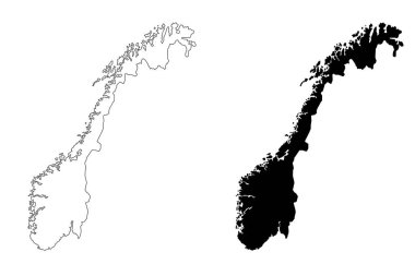 Norveç idari haritası, Norveç ana hatları ve ilçeler, bölgeler ve bölgesel harita seti - illüstrasyon versiyonu