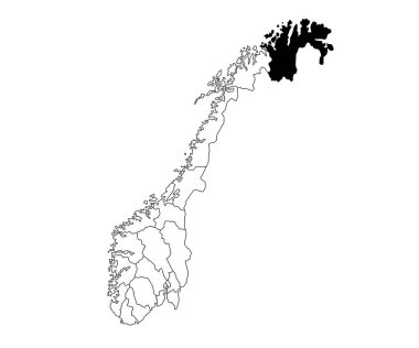 Map of finnmark County in Norway country on white background. single County map highlighted by black colour on Norway map. Norwegian, NOR clipart