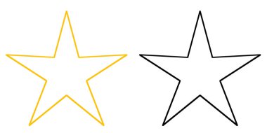 Siyah ve Altın Yıldız çizimi izole edilmiş bir ikon. Yıldız illüstrasyon simgeleri. Yıldız koleksiyonu. Beyaz arka planda izole edilmiş Altın Yıldızlar. Çizim Yıldızı