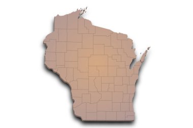 3d Wisconsin Haritası. Renkli. Amerika Birleşik Devletleri, ABD, Birleşik Devletler