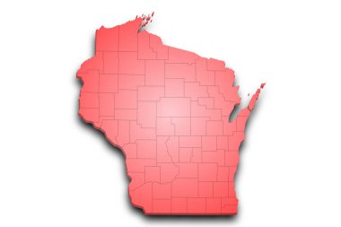 3d Wisconsin Haritası. Renkli. Amerika Birleşik Devletleri, ABD, Birleşik Devletler