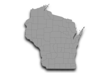 3d Wisconsin Haritası. Renkli. Amerika Birleşik Devletleri, ABD, Birleşik Devletler